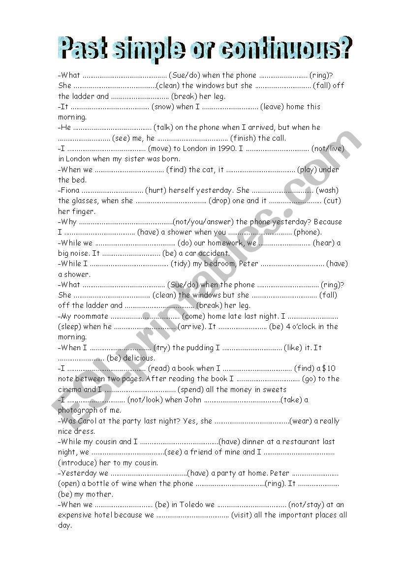 past simple or continuous worksheet