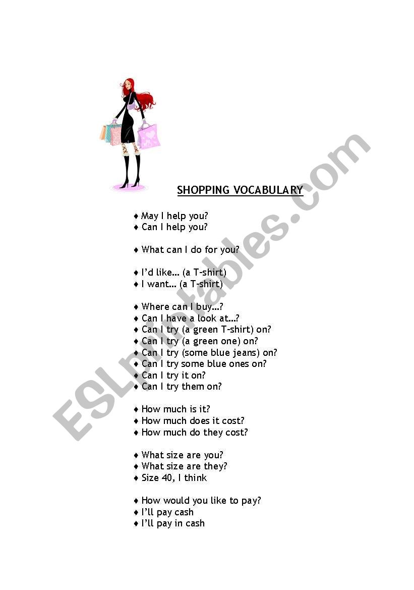 Shopping vocabulary worksheet