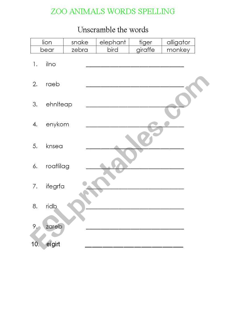 ZOO Animals  worksheet