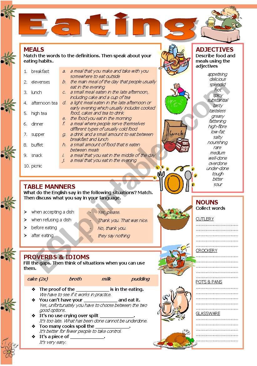 Eating worksheet