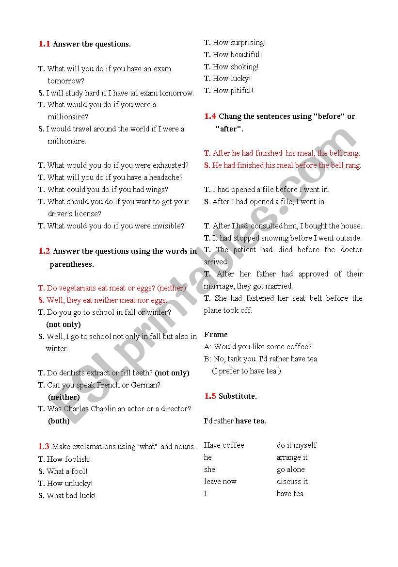 Substitution drils worksheet