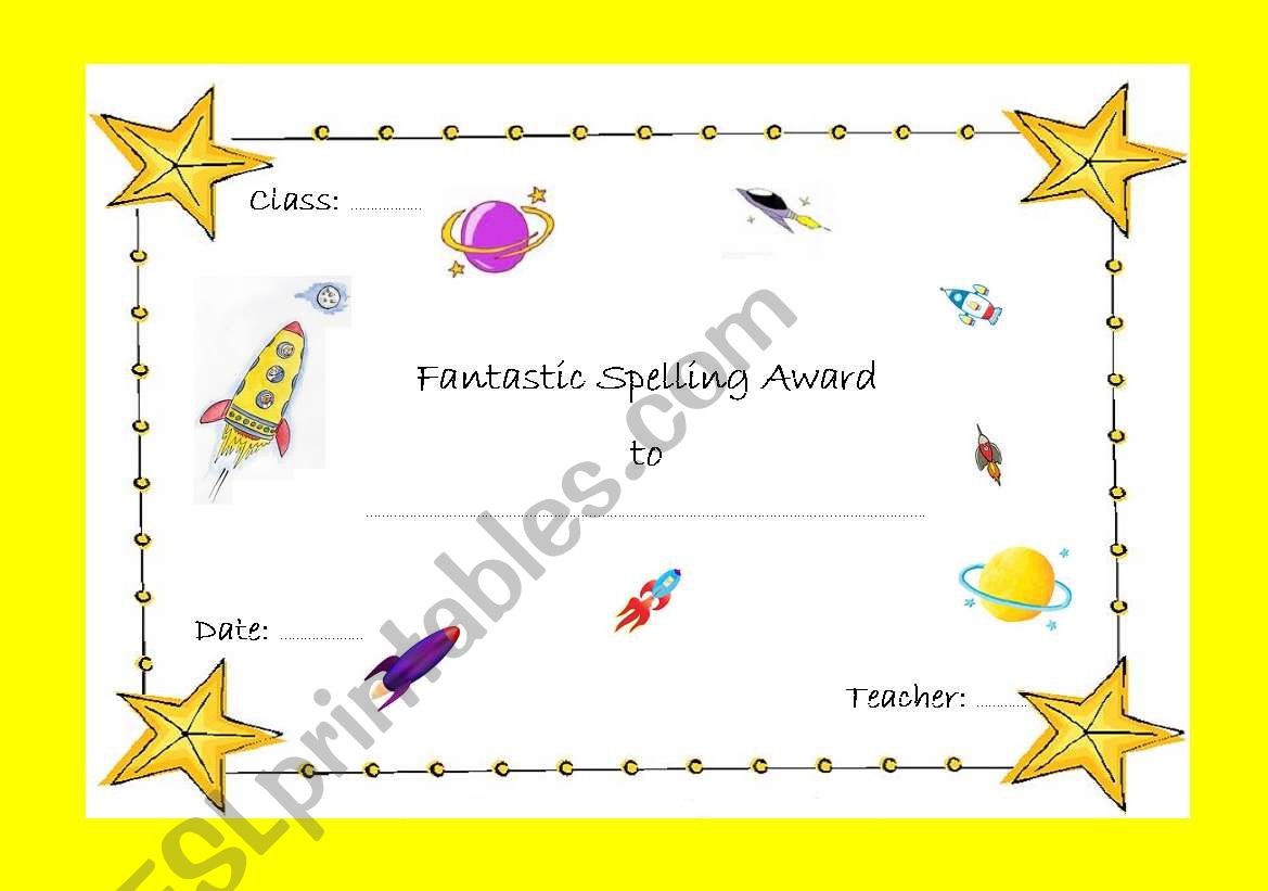 Fantastic Spelling Award worksheet