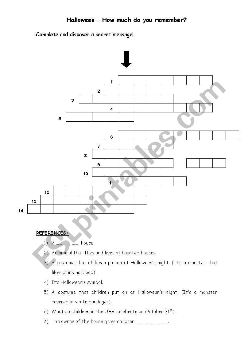 Halloween crossword worksheet