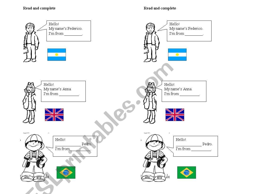 Introducing oneself worksheet