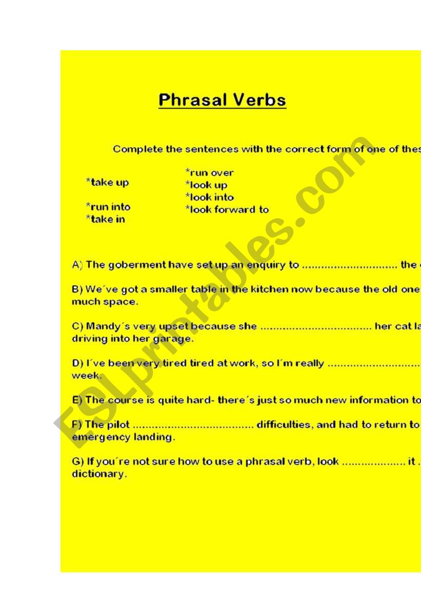phrasal verbs  worksheet