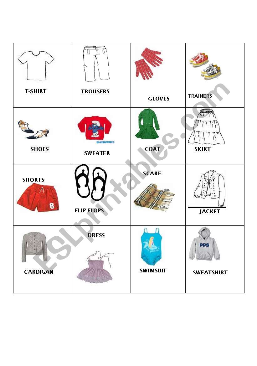 Bingo clothes worksheet