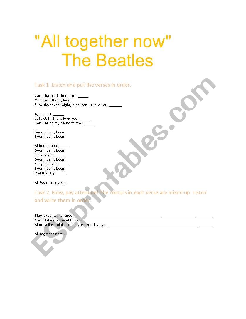 All together now, The Beatles worksheet