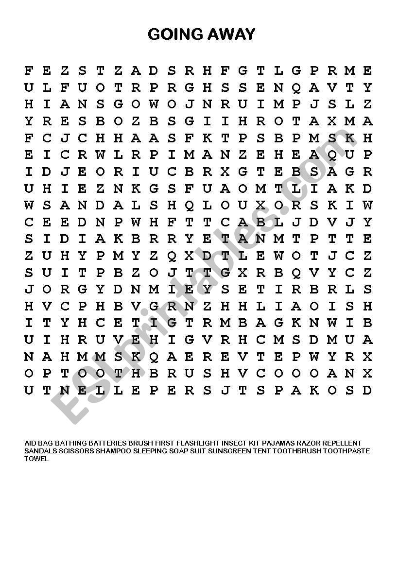 Wordsearch - Going Away worksheet