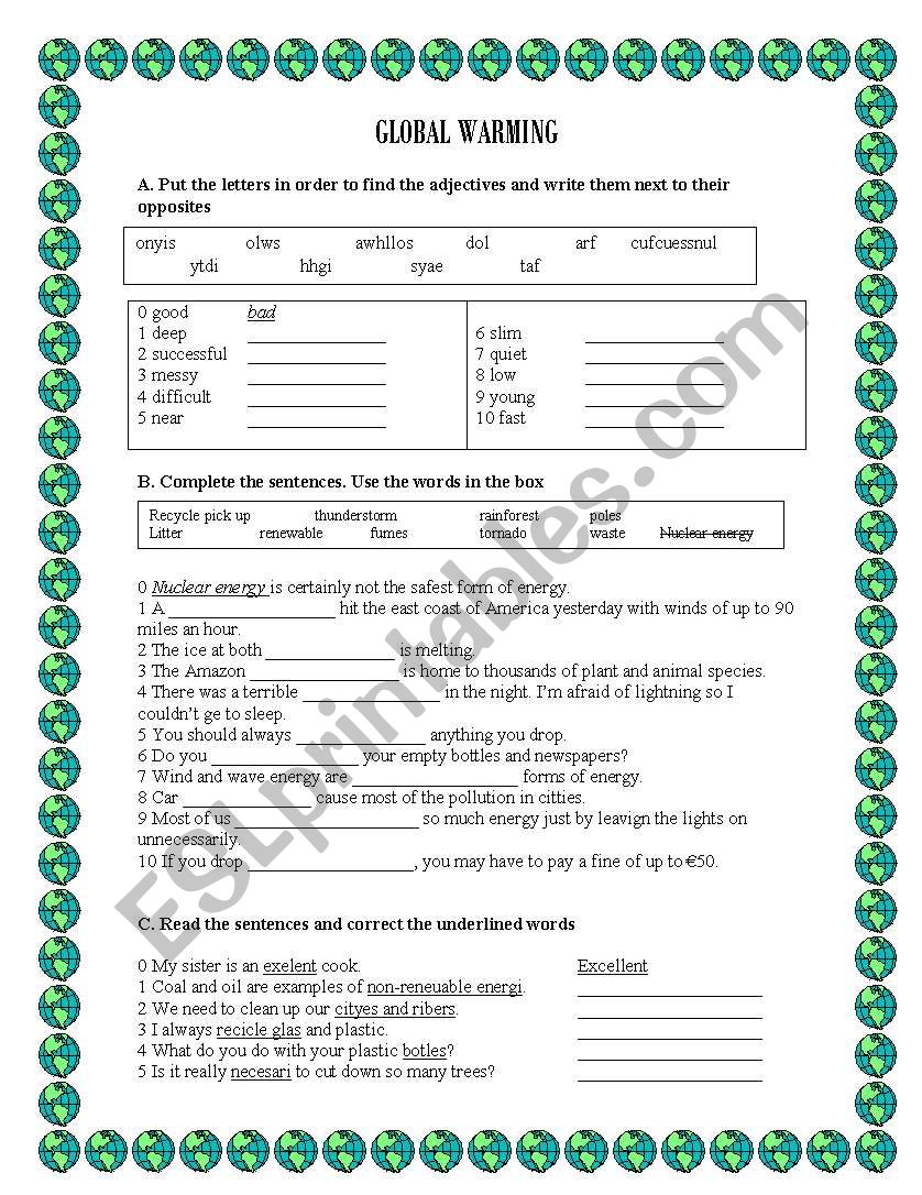 Global Warming worksheet