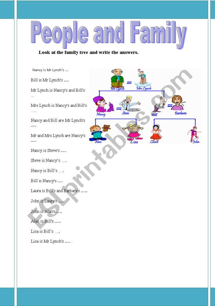 Family members worksheet