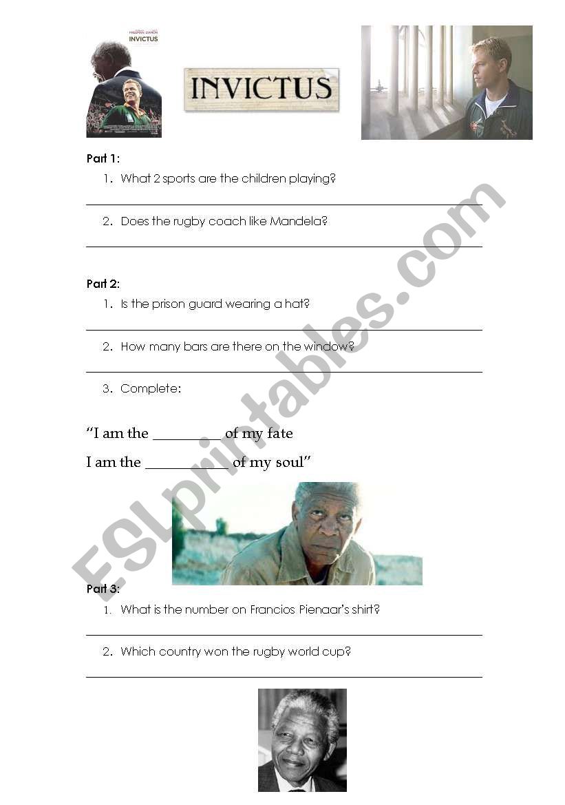 Invictus movie in one lesson! worksheet