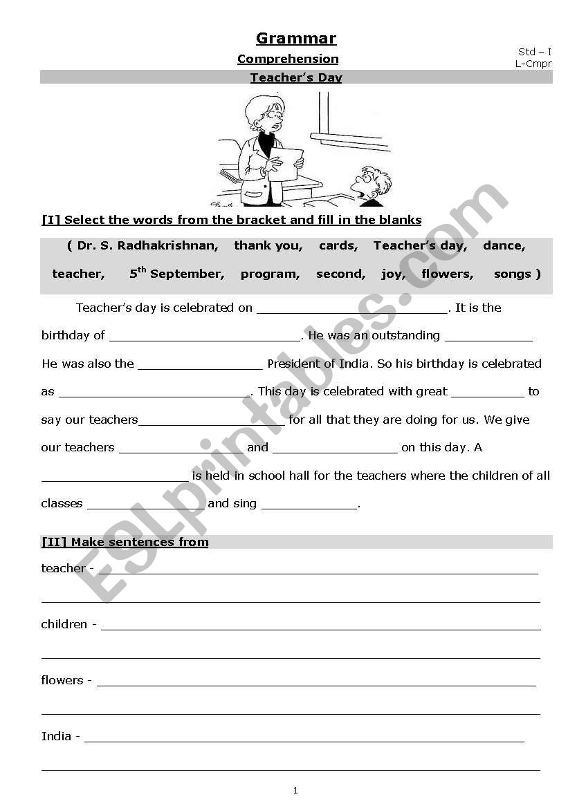 Teachers day worksheet