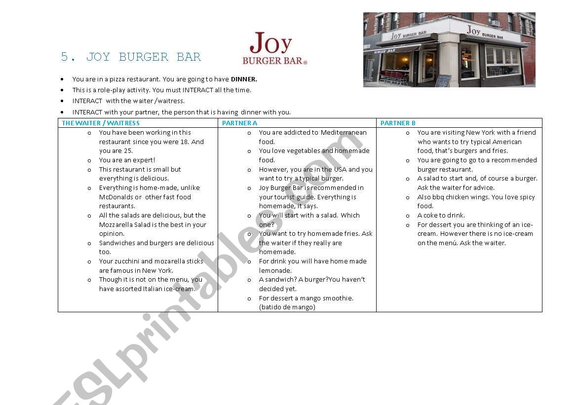 AT A RESTAURANR IN NEW YORK 3 worksheet