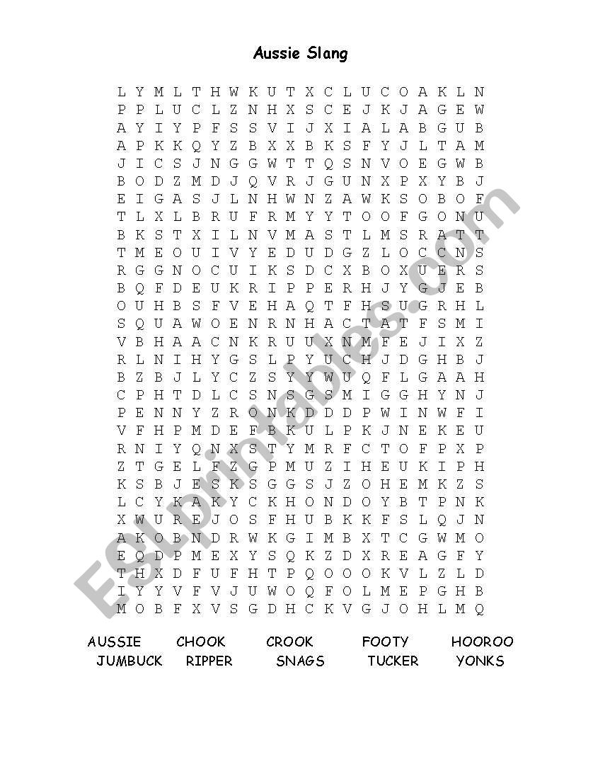 Aussie Slang Word Search worksheet