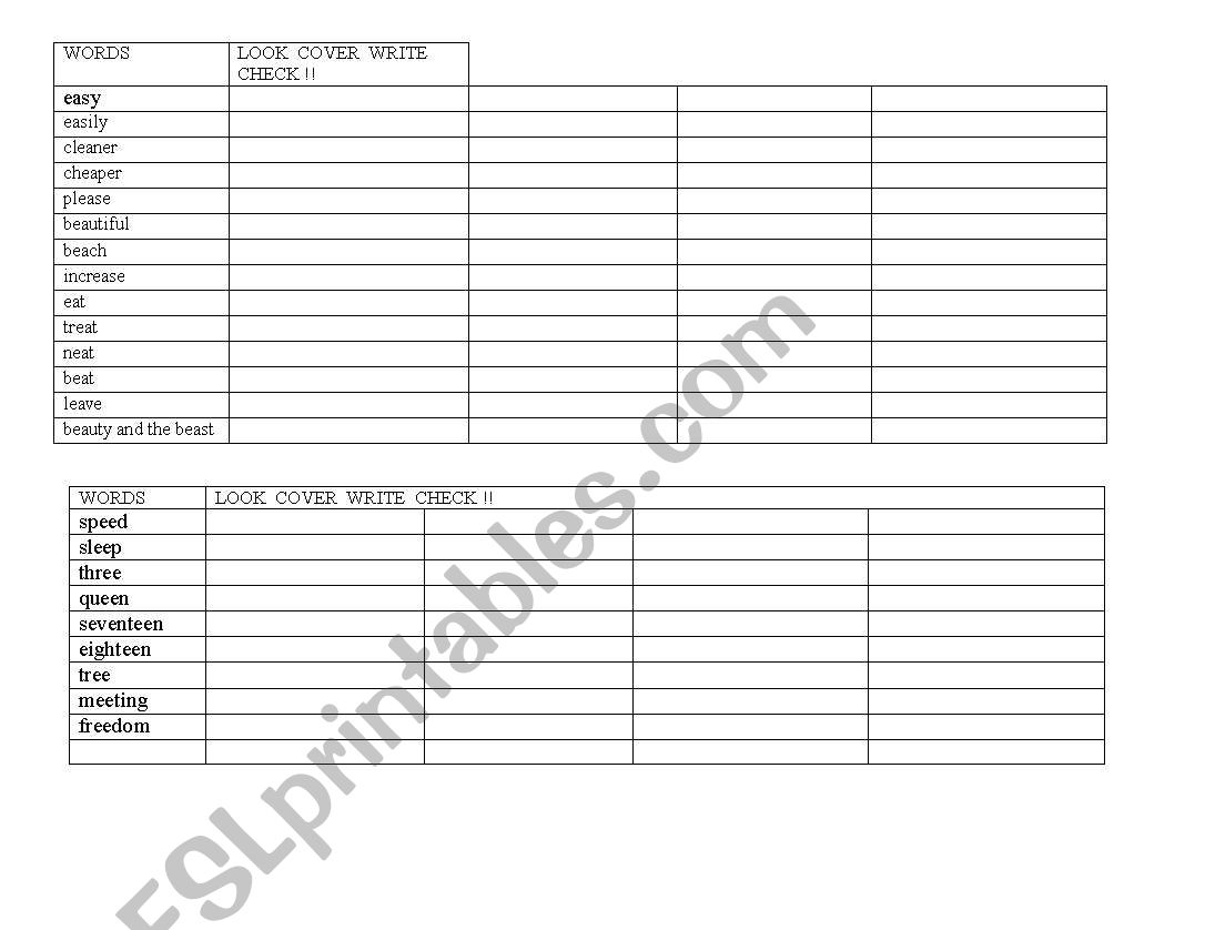 Phonics like ea and ee  worksheet