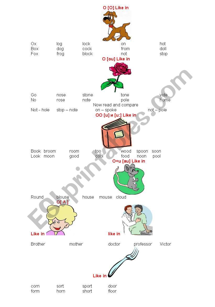 English worksheets: main rules for reding (O)