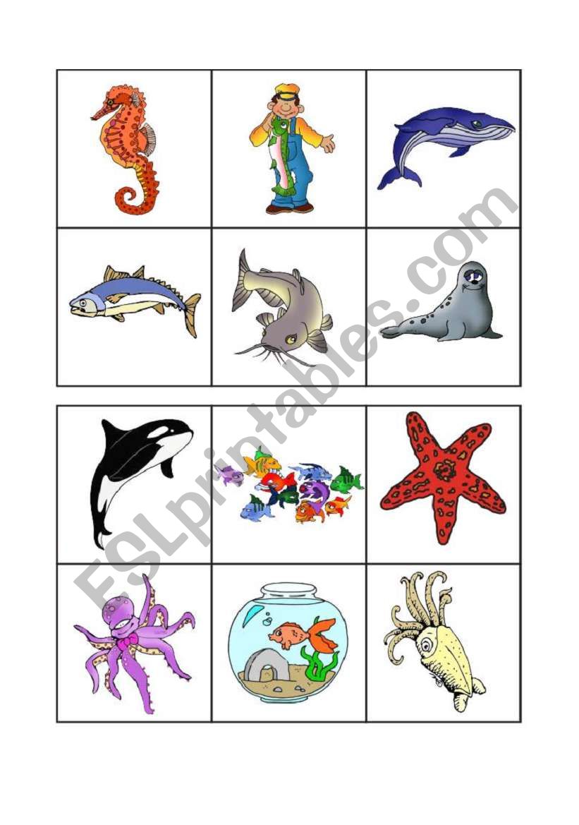 Sea animals bingo - 1 of 3 worksheet
