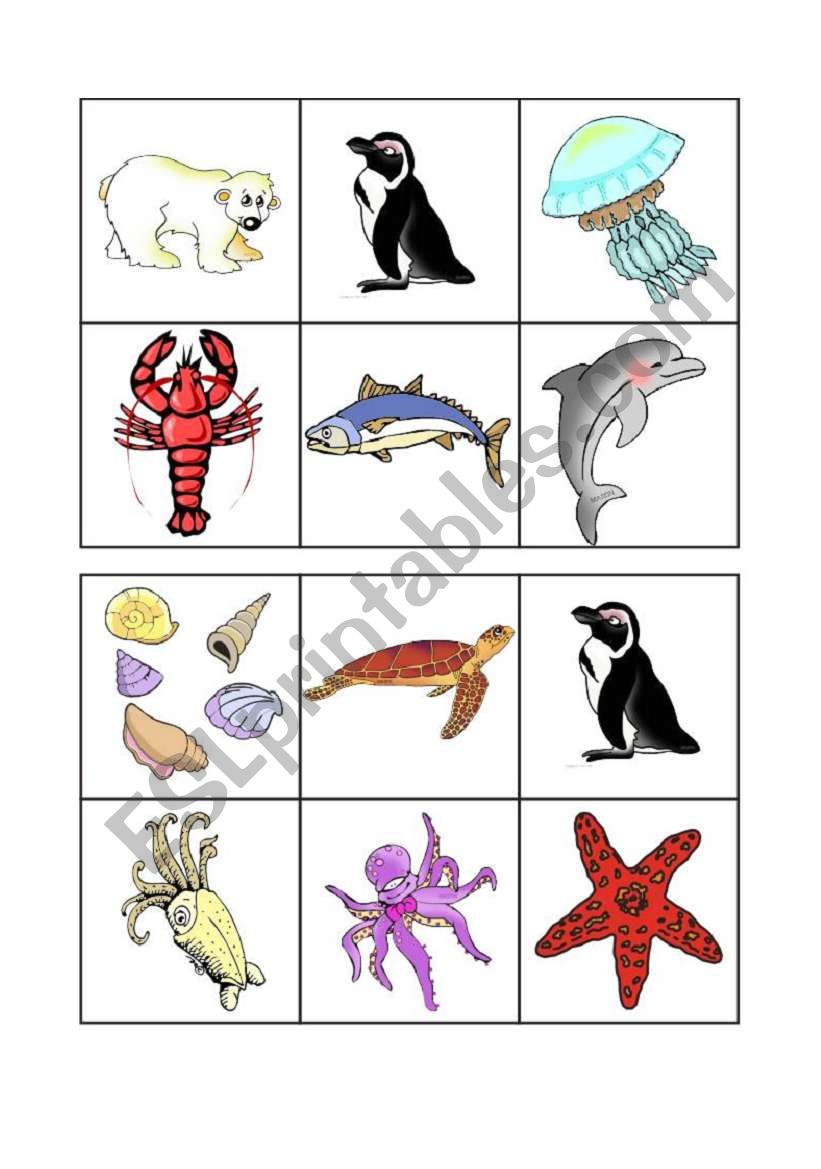 Sea animals bingo - 3 of 3 worksheet