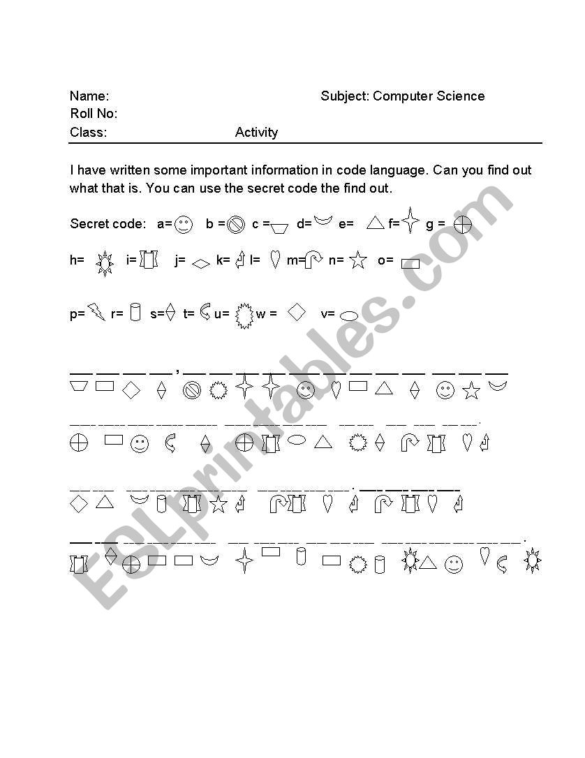 Find out the Secret message worksheet
