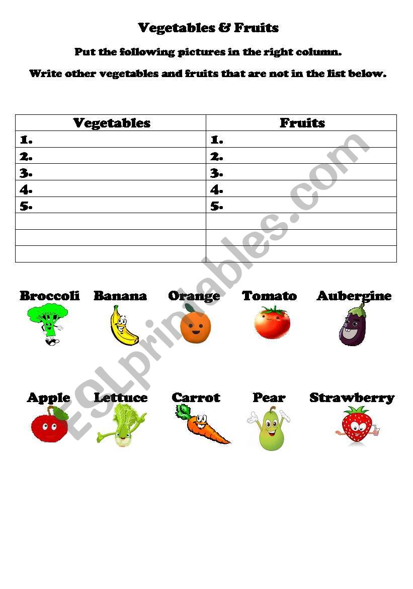 Vegetables & Fruits worksheet