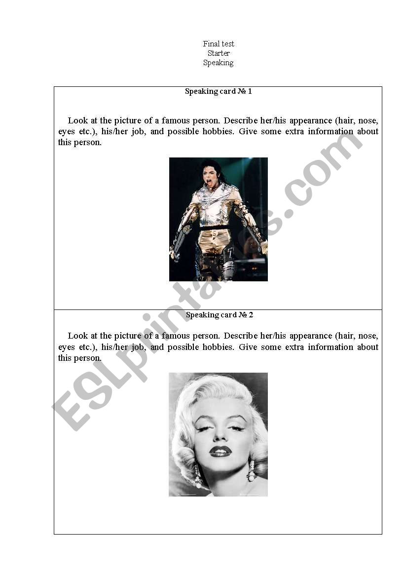 Describe celebrities! worksheet