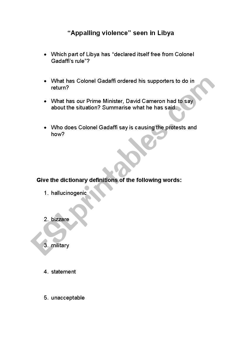 Libya Conflict worksheet