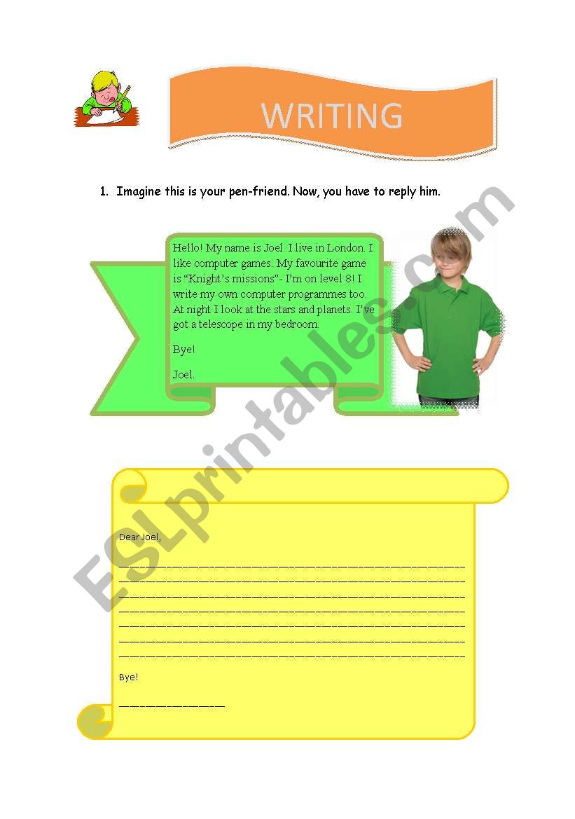 Write a letter to a penfriend worksheet