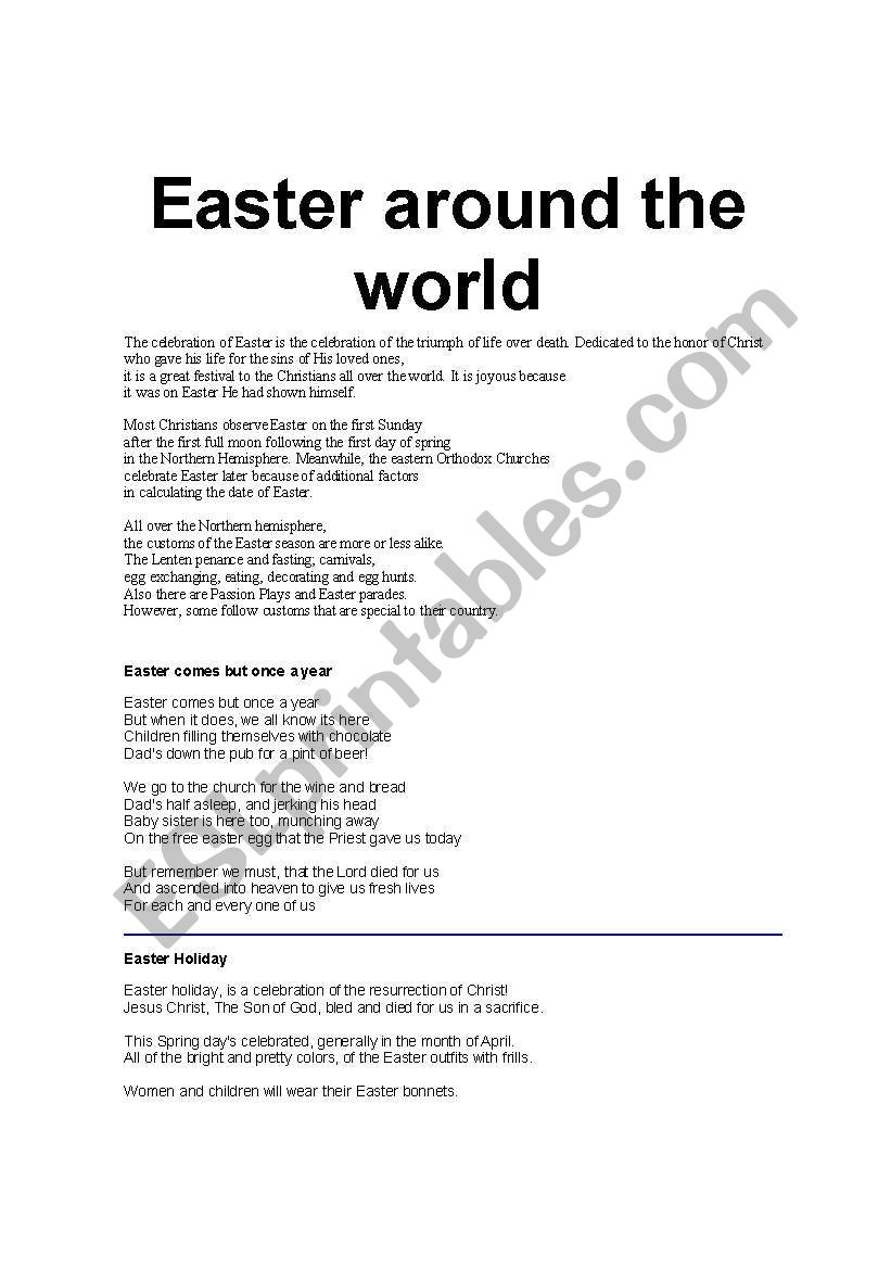 Easter around the world worksheet