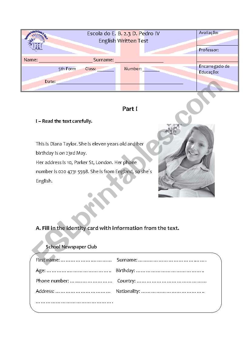 Test 5th  worksheet