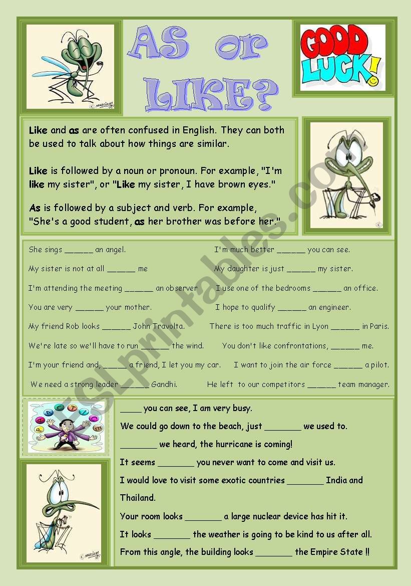 AS or LIKE ? worksheet