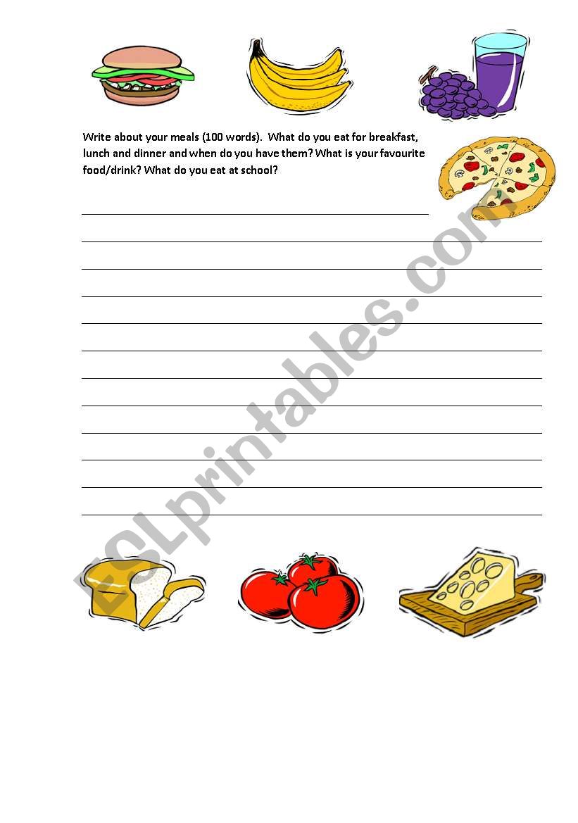 Writing task about meals worksheet