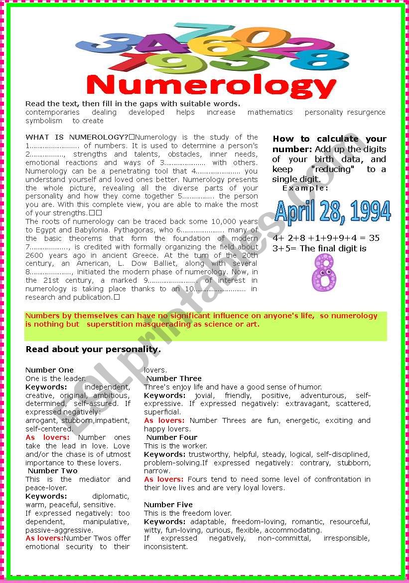 Numerology worksheet