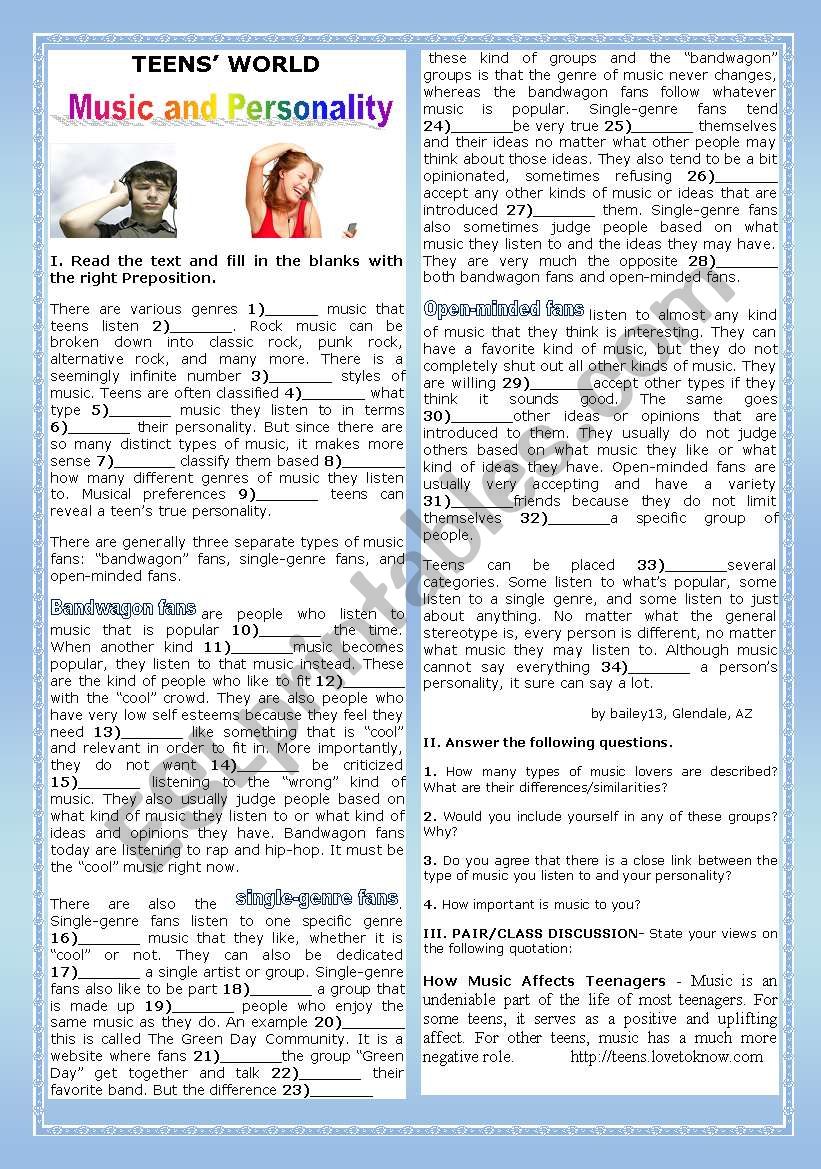 TEENSÂ´WORLD - MUSIC AND PERSONALITY