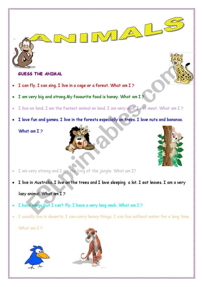 Guess the animal.What am I? worksheet