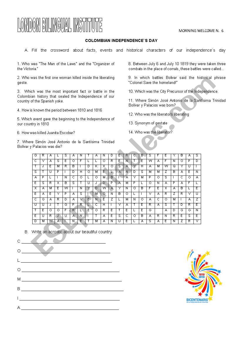 colombias independence worksheet