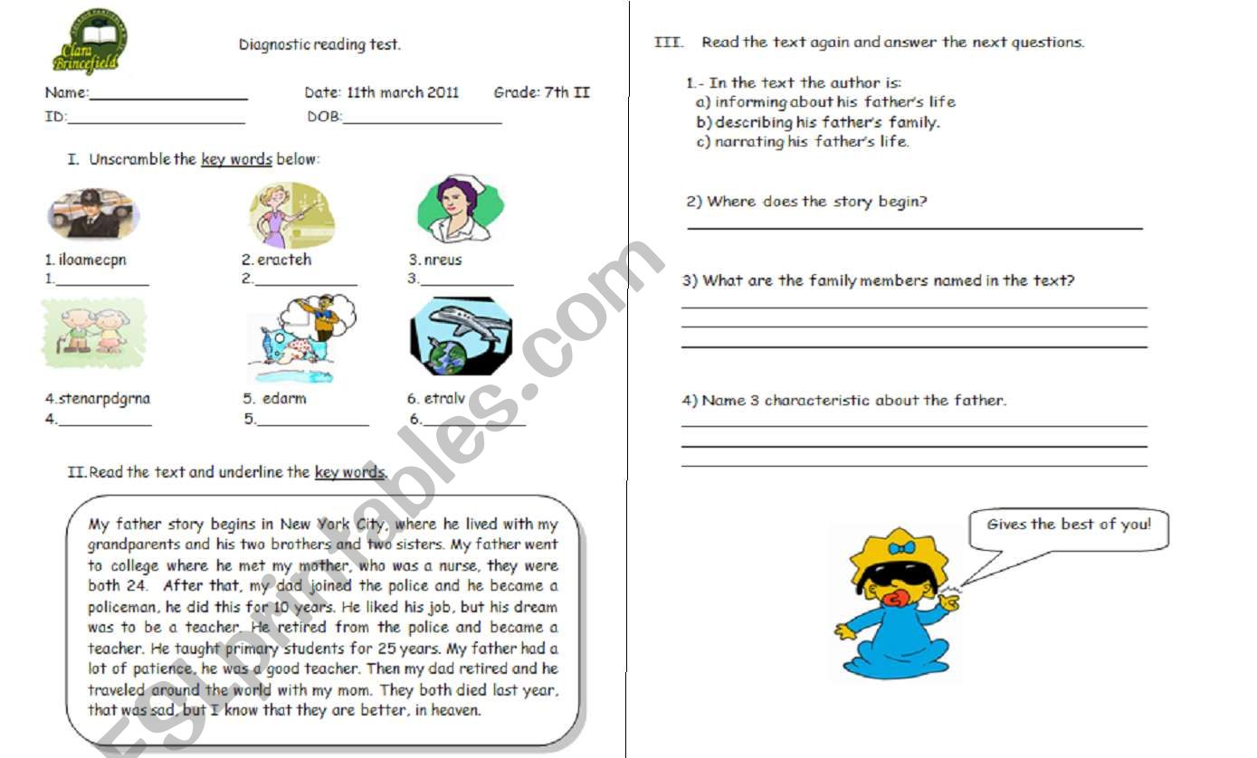 Family members worksheet