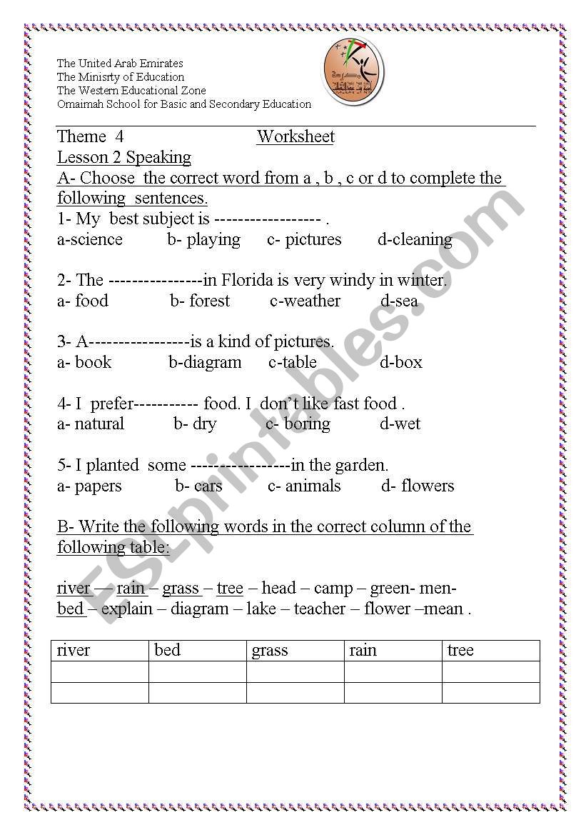 vocabulary test worksheet