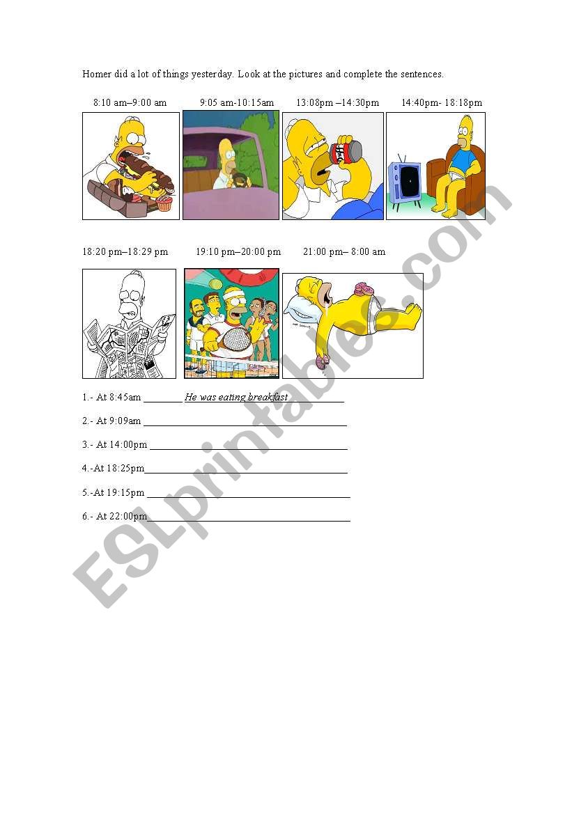 Past continuous with homer worksheet