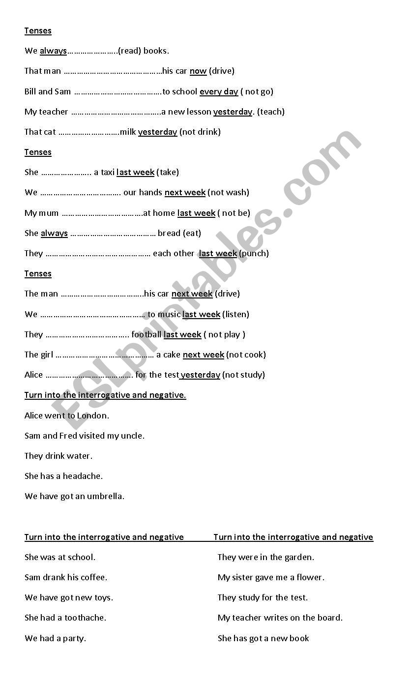 tenses worksheet
