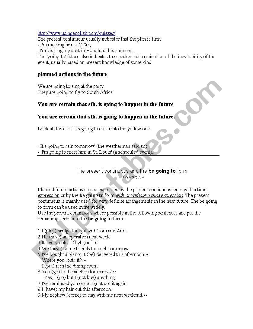 be going to-present continous worksheet