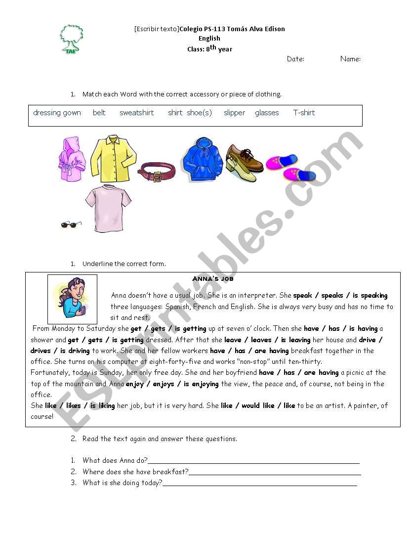 English text worksheet