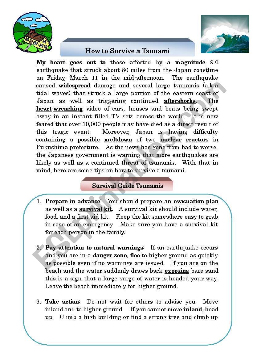 How To Survive A Tsunami Esl Worksheet By Thedropper