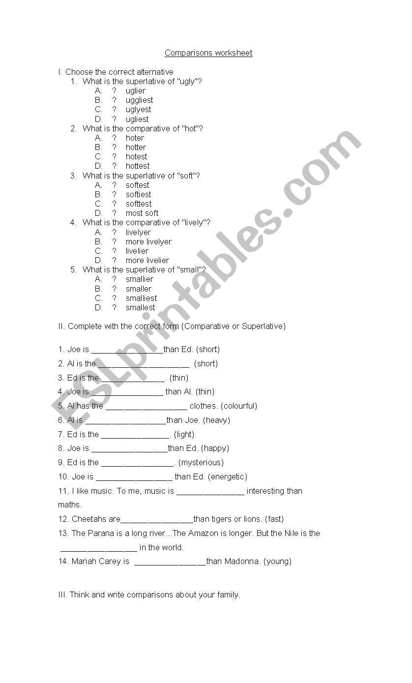 comparisons worksheet