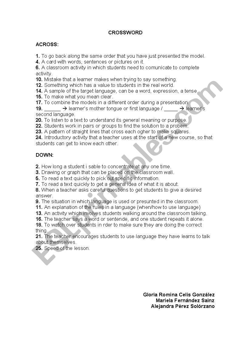 Crossword worksheet