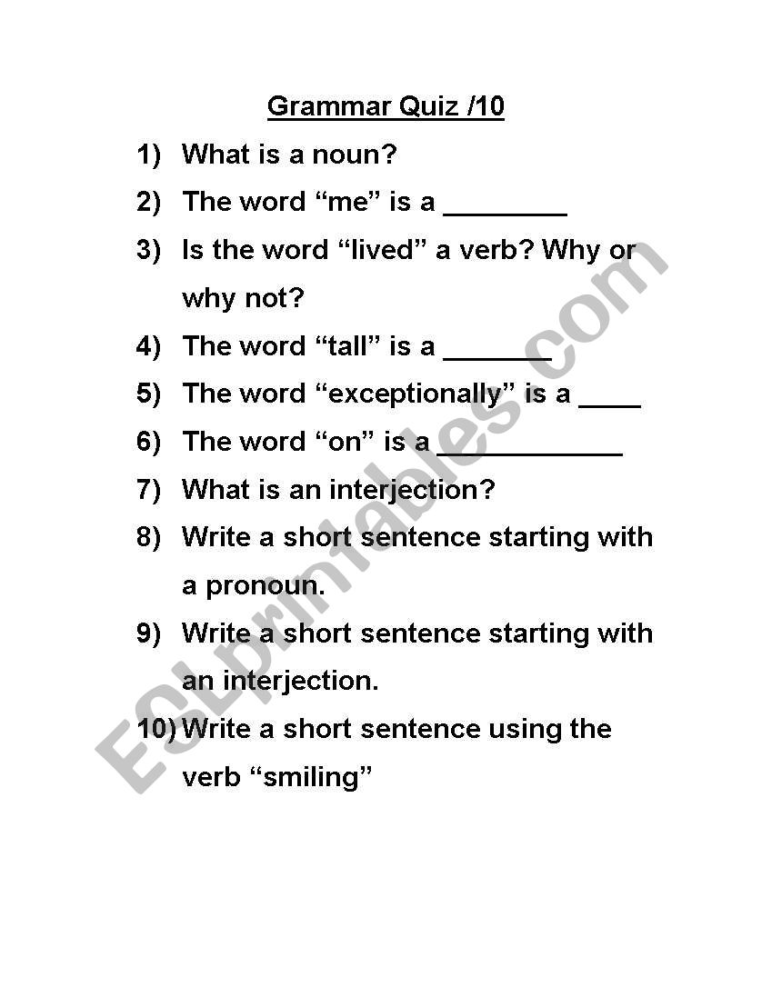 Grammar Quiz worksheet
