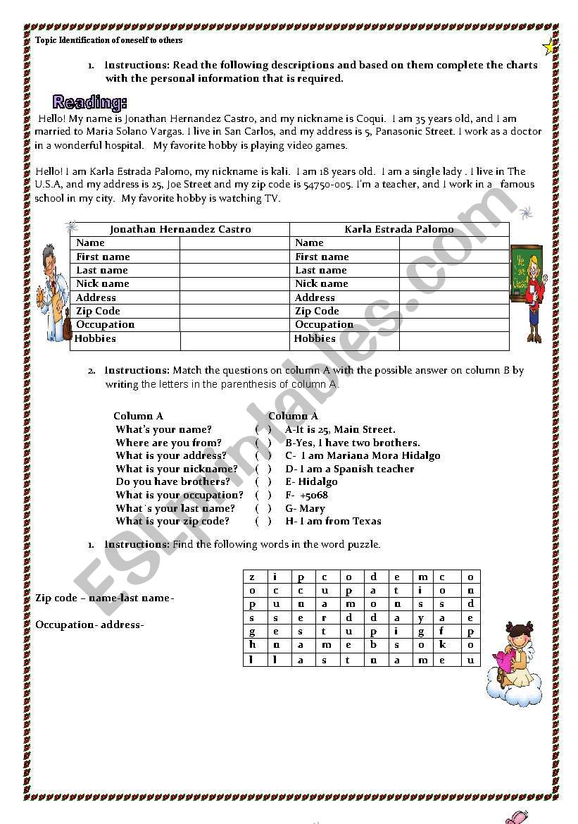 personal information worksheet