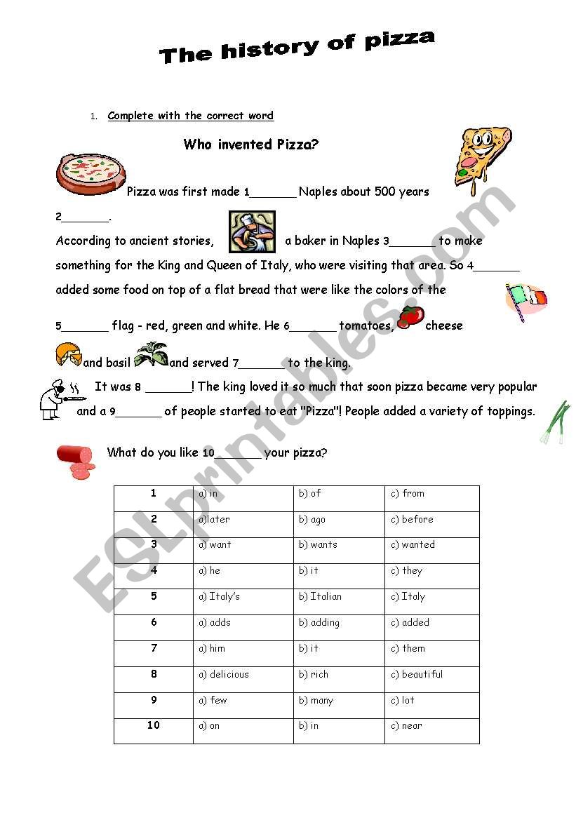 The History of Pizza worksheet