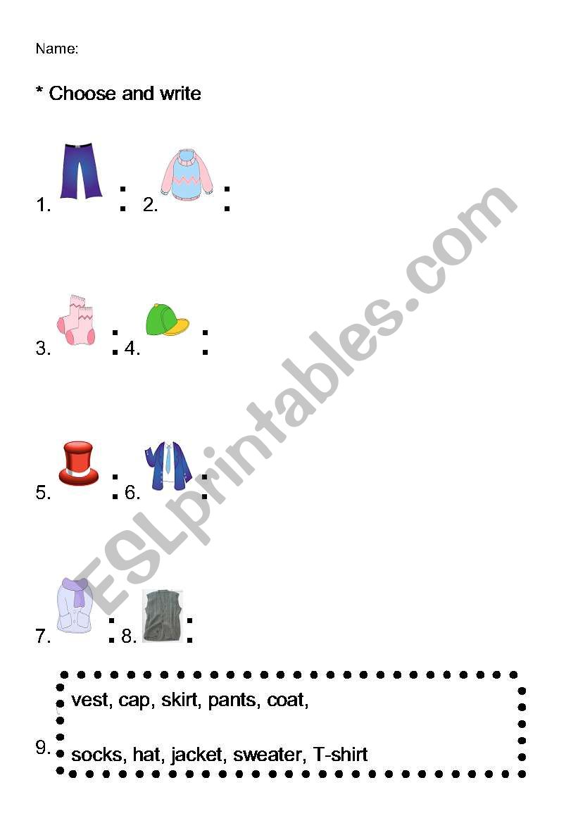 clothes worksheet