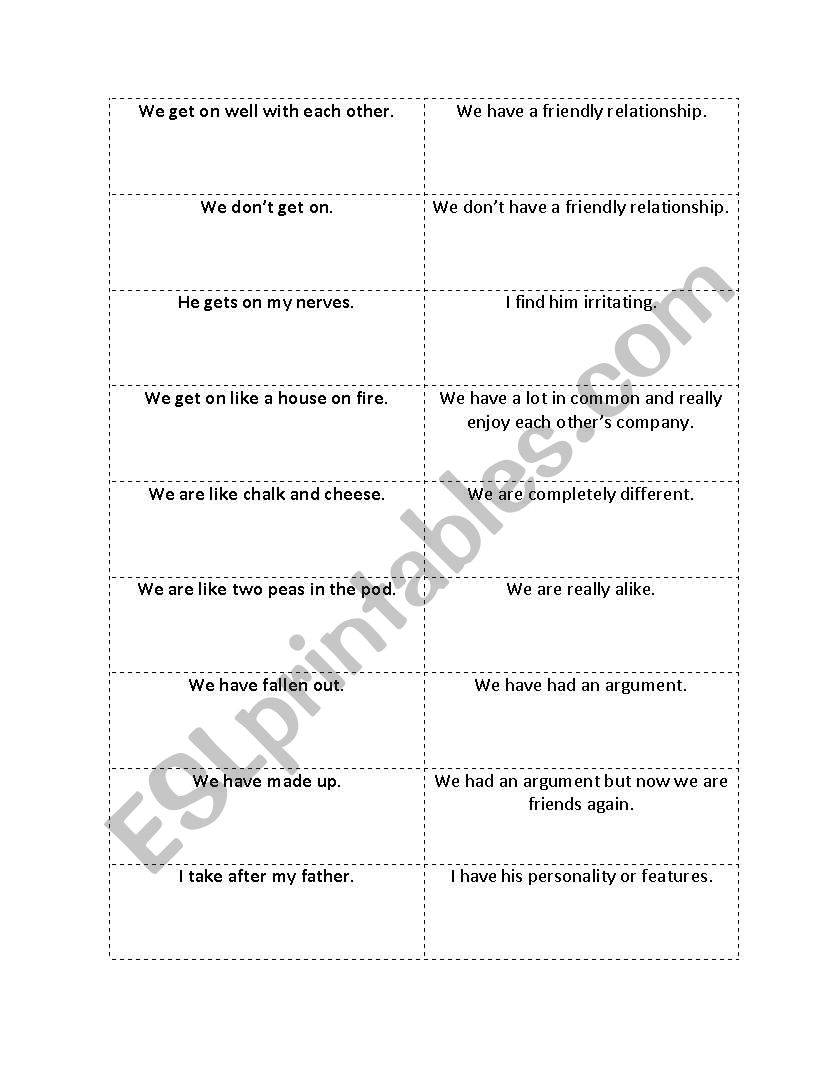 Relationship Idioms worksheet