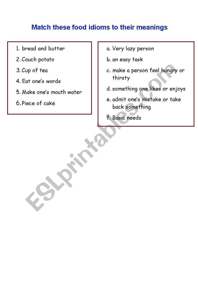 Food idioms worksheet